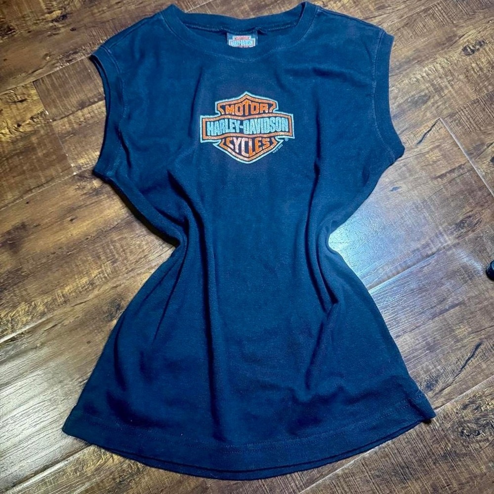Vintage 2002 Harley Davidson Hollywood California Baby Tee Womens L Y2K Glitter